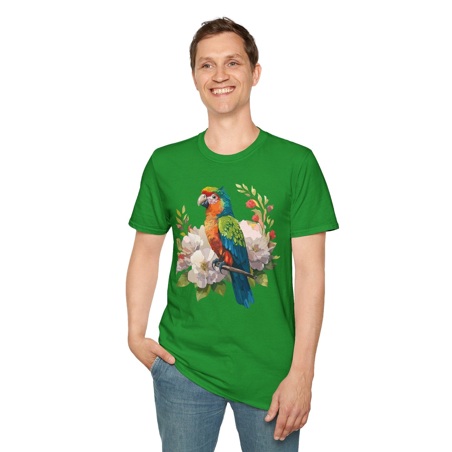 Floral Bird T Shirt Unisex Softstyle Gildan 64000 Graphic Tee With Animal Design