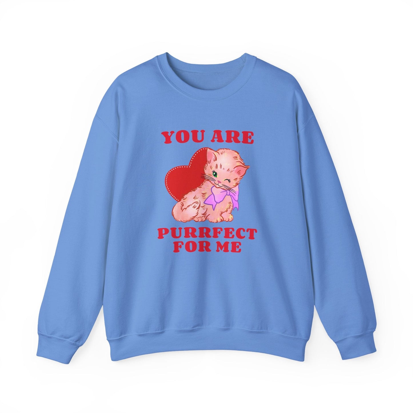 Cat Heart Sweatshirt Unisex Valentines Day Fifty Fifty Cotton Poly Blend Crewneck