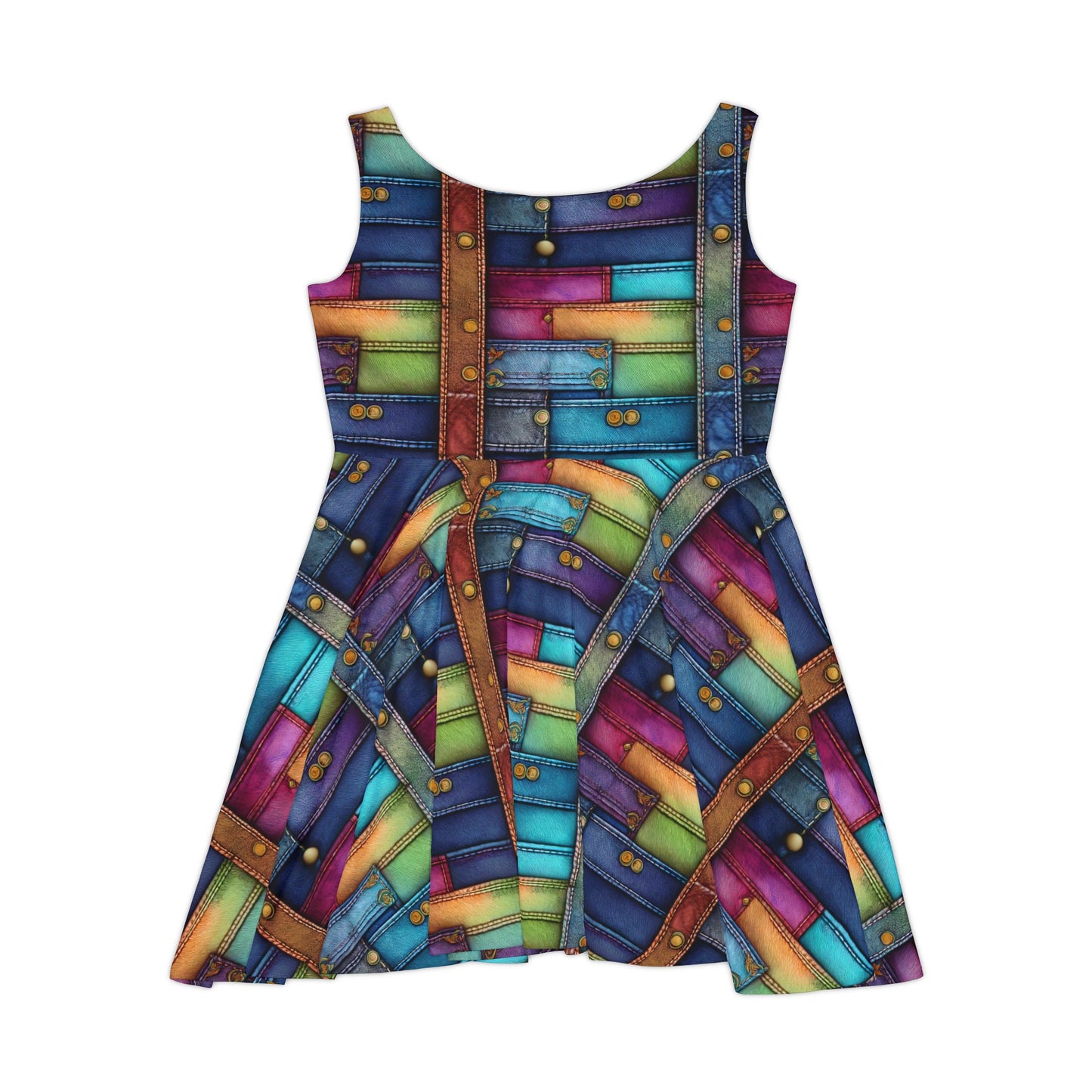 Women Denim Print Skater Dress, Denim Print Poly-Span Dress - 13