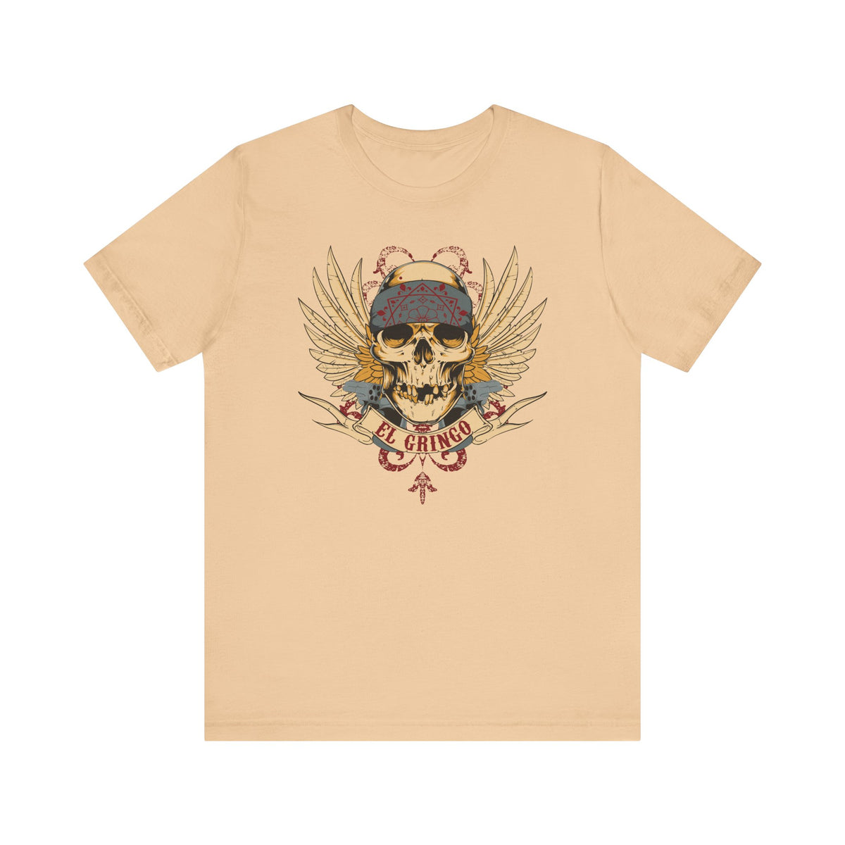 El Gringo Skull with Wings T-Shirt Vintage Tattoo Style Unisex Cotton Art-53