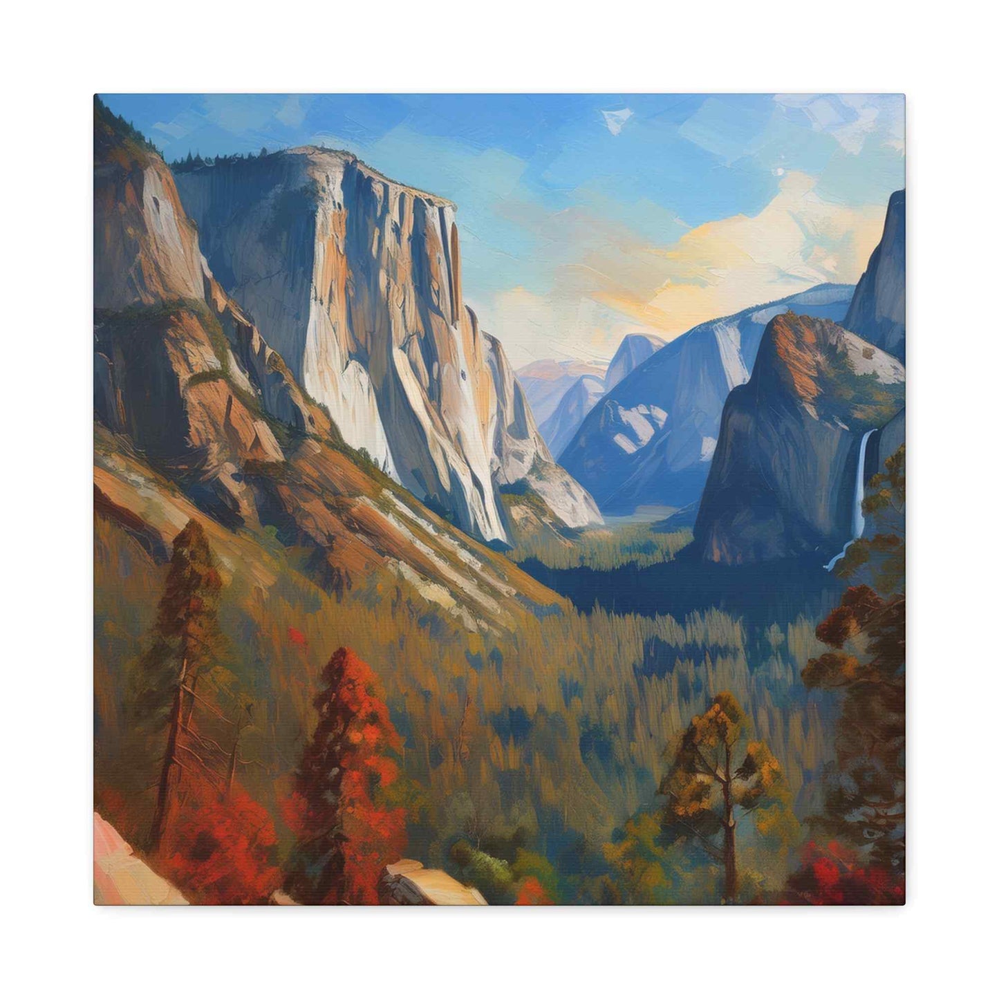 Yosemite valley Print Canvas, Oil Paint Print 20x20, 24x24, 30x30, 32x32, 36x36 Art Design Print Pine-Wood Inner Frame MC-59