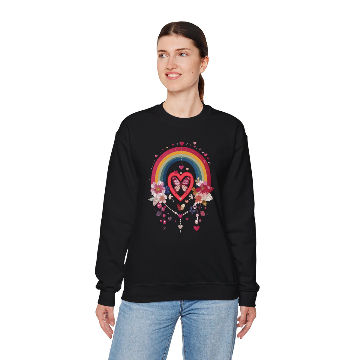 Rainbow Heart Sweatshirt, Floral Heart Sweatshirt, Floral Love Sweatshirt, Valentine's Day Sweatshirt, Rainbow Heart Floral Sweatshirt 113