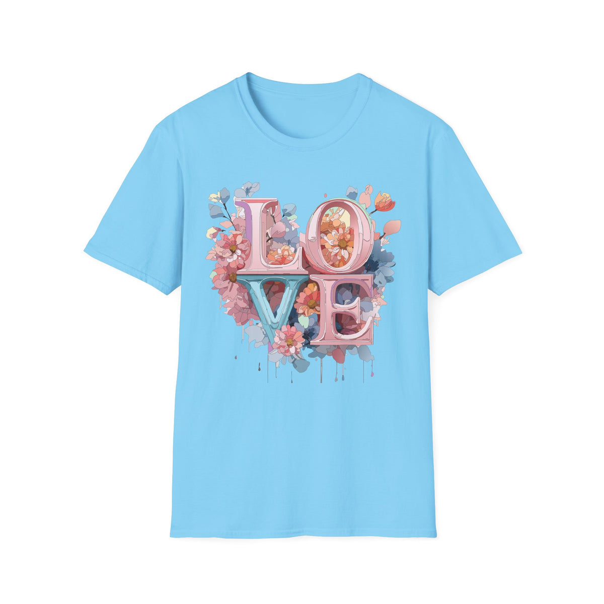 Floral LOVE Lettering T-Shirt | Pink Blue Floral Typography Tee