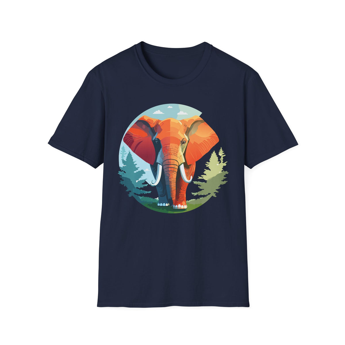 Colorful Elephant Illustration T-Shirt | Vibrant Wildlife Circle Art