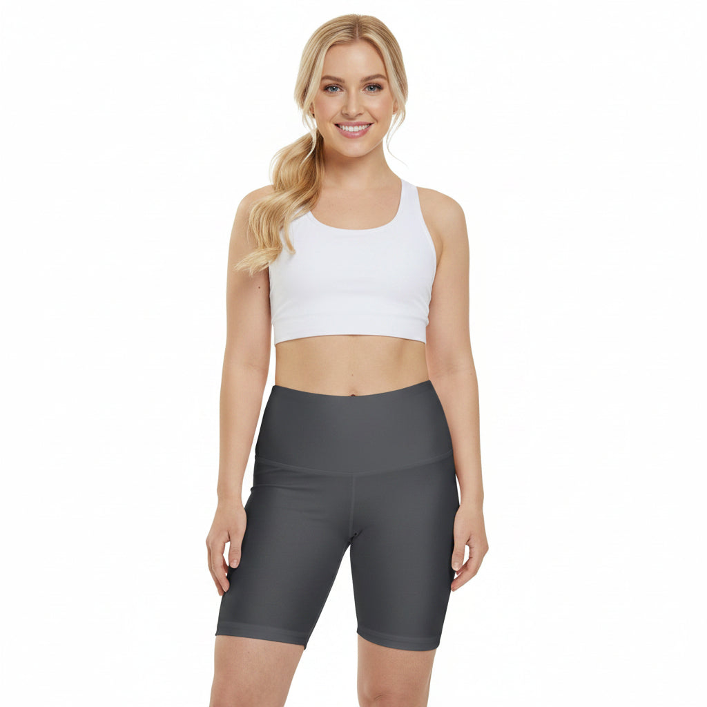 Charcoal Women's Workout Shorts — High-Waist Athletic Biker Shorts