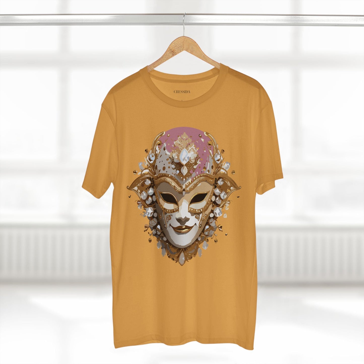 Carnival Mask Graphic T-Shirt Unisex 100 Cotton With Antique Gold Art Design Tee 19