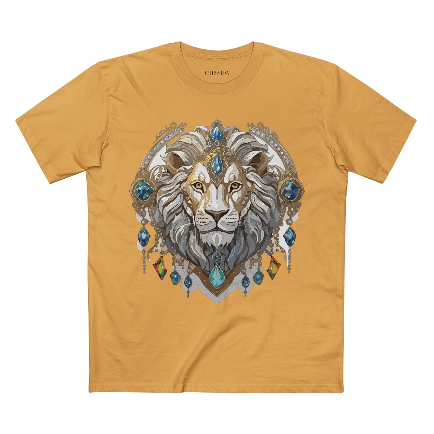 Lion Graphic Unisex 100 Cotton Tee With Unique Animal Golden Medallion Art Design 58