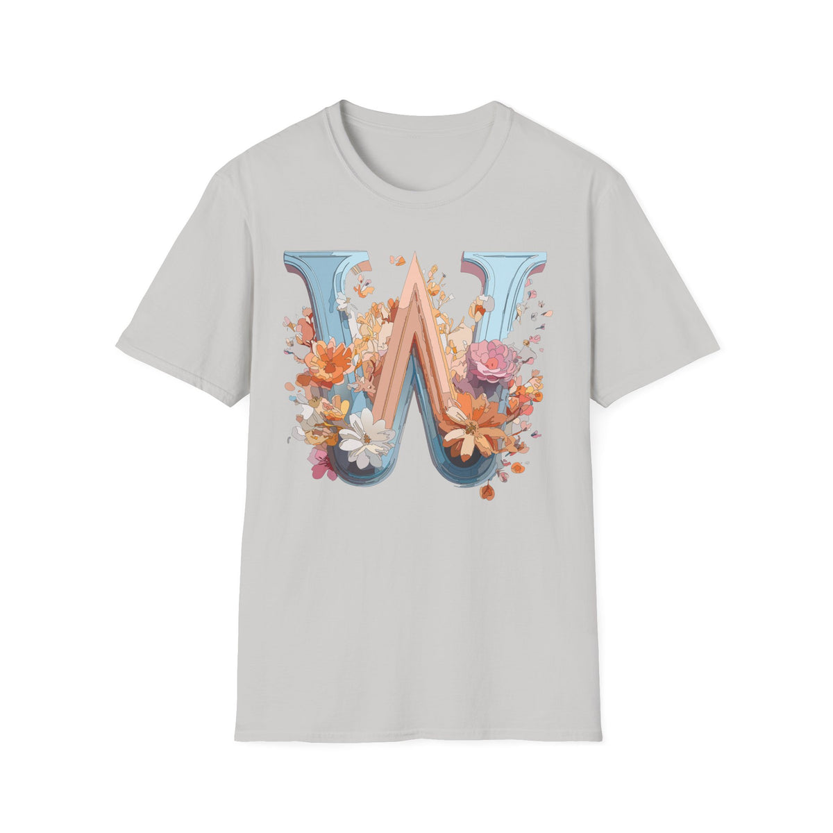 Floral Monogram W T-Shirt | Letter W Initial Tee, Vintage Botanical Alphabet