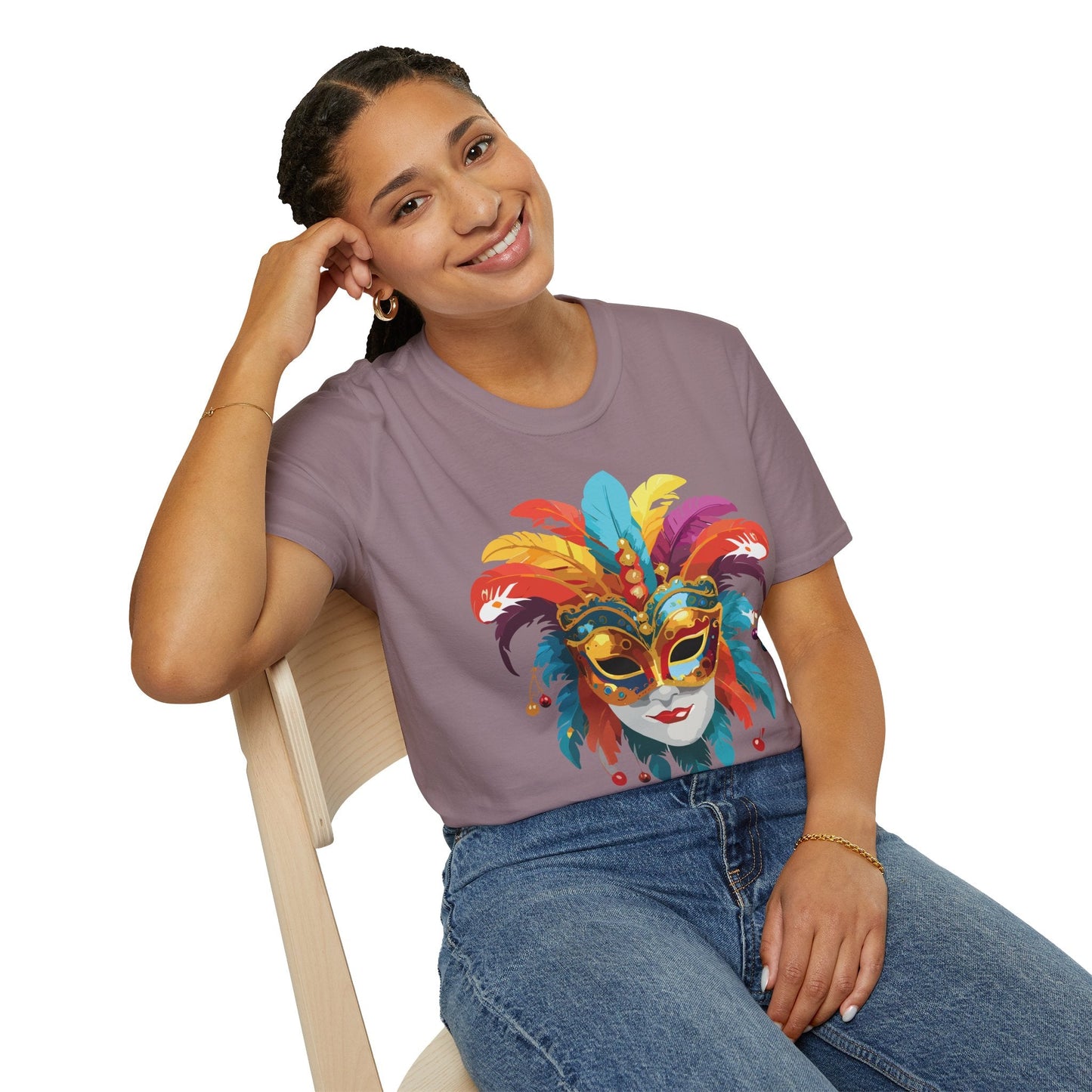 Mask Tee Shirt Unisex Masquerade Art Design Gildan Softstyle 64000 Short Sleeve Tee