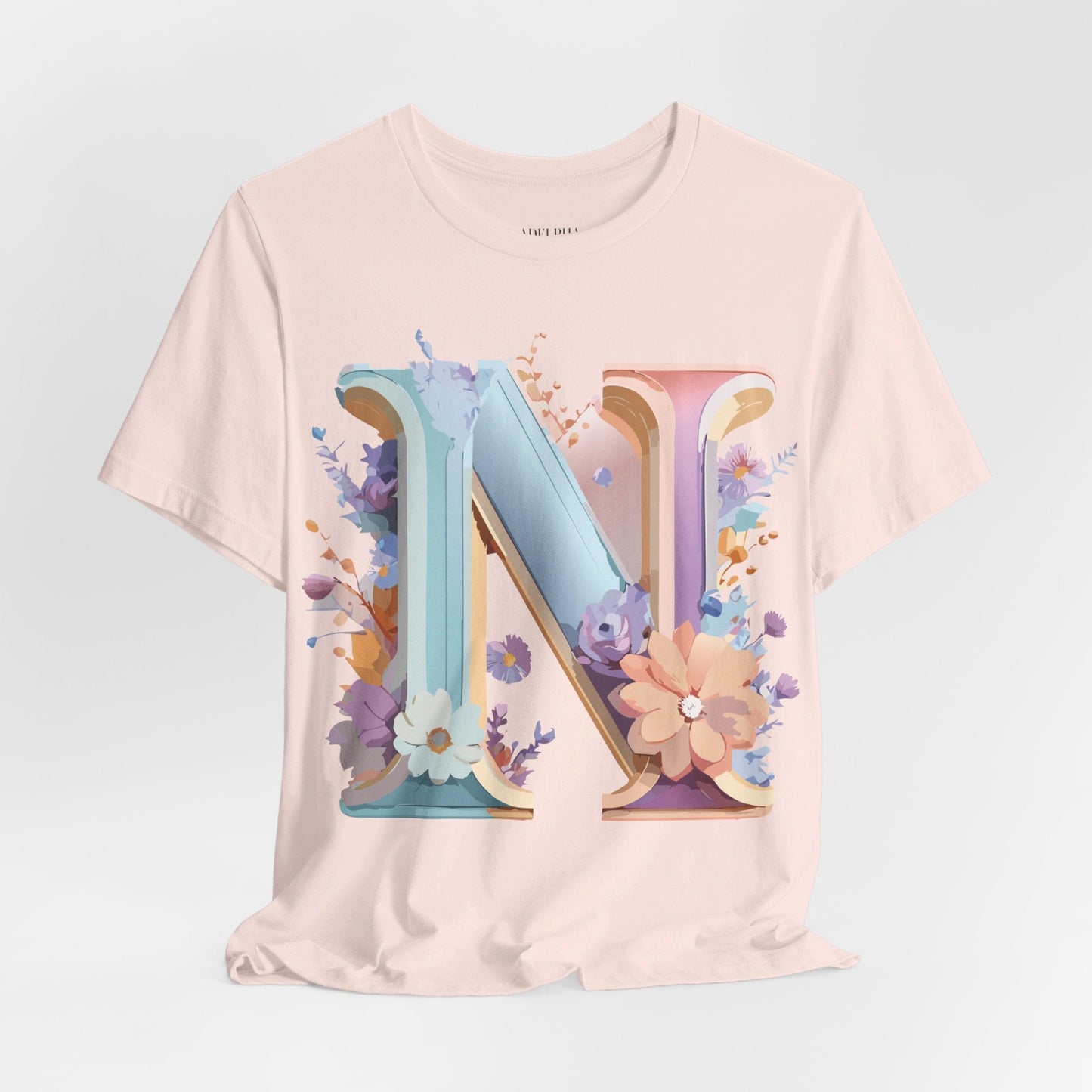Letter N Shirt Unisex Graphic Tee Adelpha Vintage Inspired Artwork Short Sleeve Premium Cotton