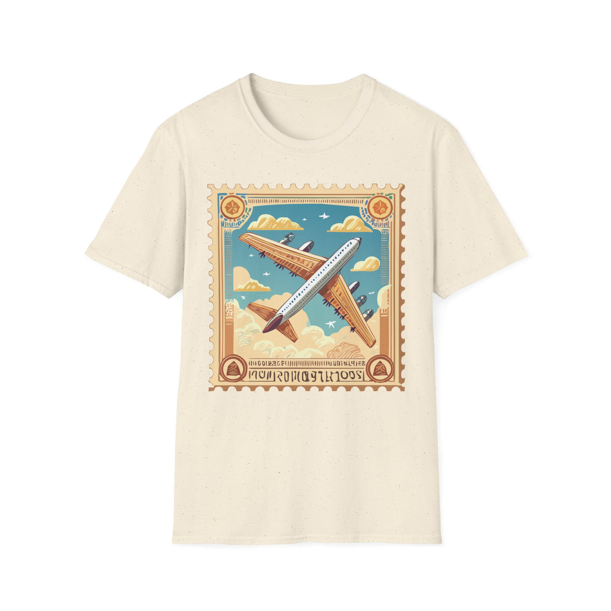 Vintage Airplane Stamp T-Shirt | Retro Travel Poster, Flight Graphic Tee Unisex 100 Cotton Gildan T-Shirt