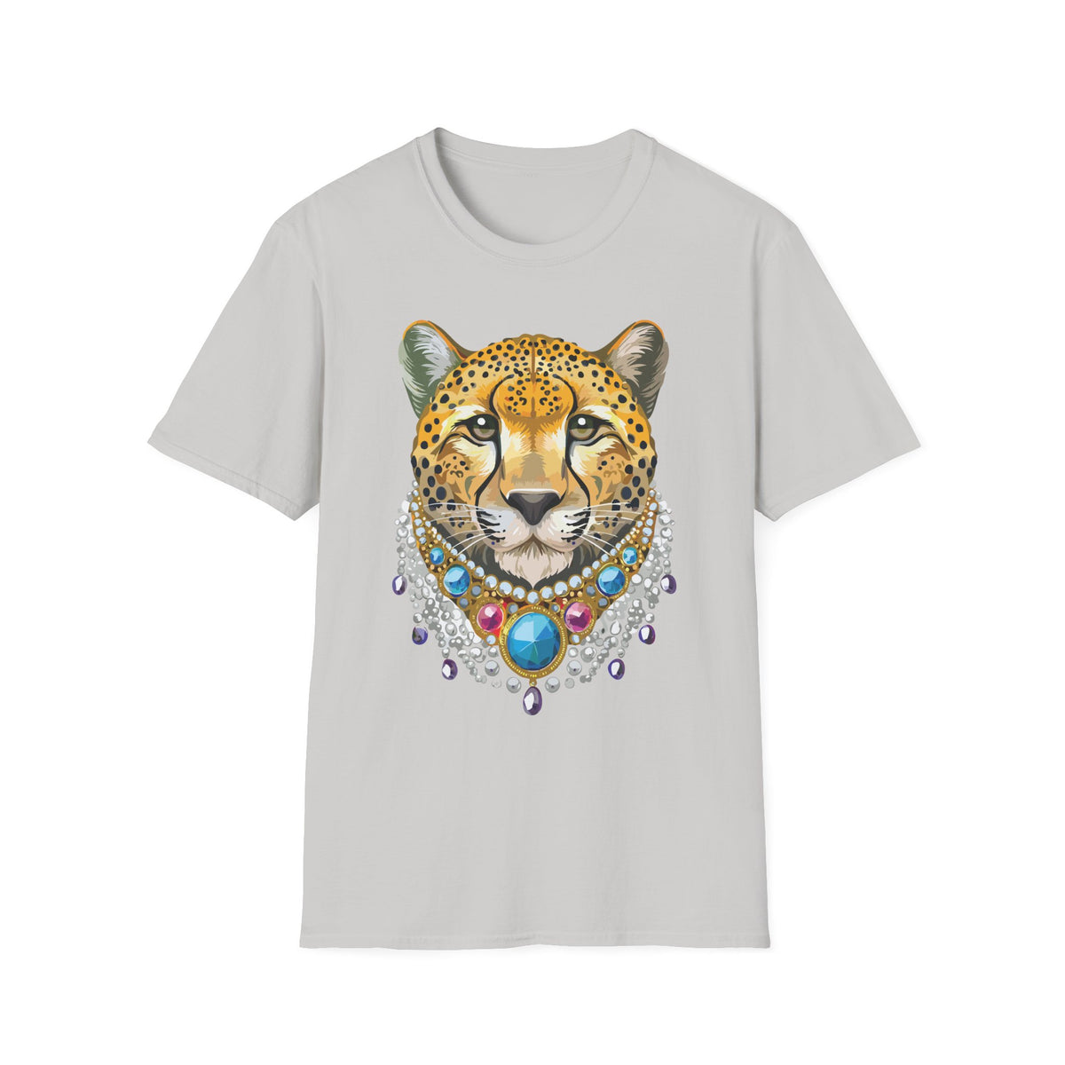 Leopard Portrait T-Shirt | Detailed Cheetah Face with Gem Necklace