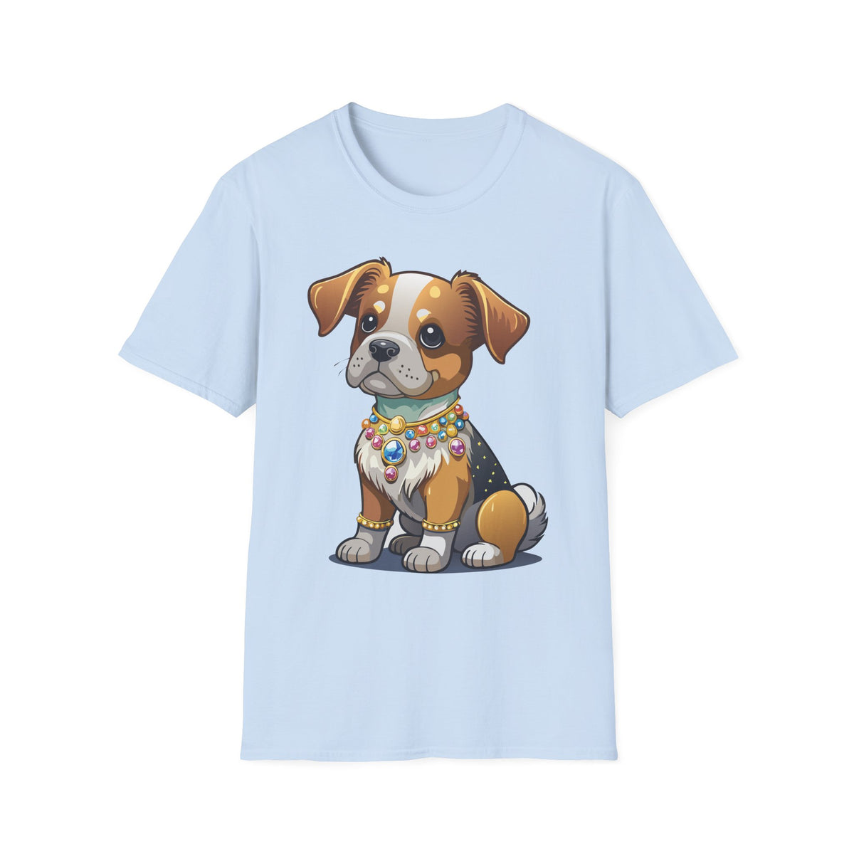 Cute Cartoon Puppy T-Shirt | Colorful Beaded Collar Dog Tee