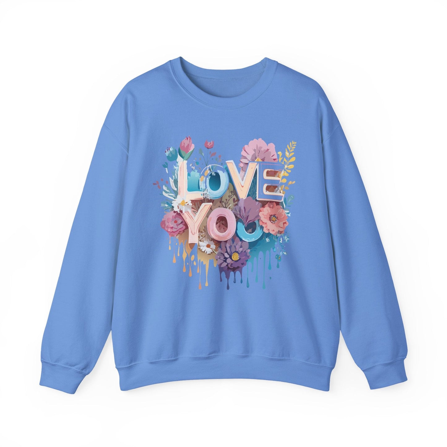 Floral Love Sweatshirt Unisex Heavy Blend Crewneck Valentine Day Flower Print Cozy Fleece Warm Gift