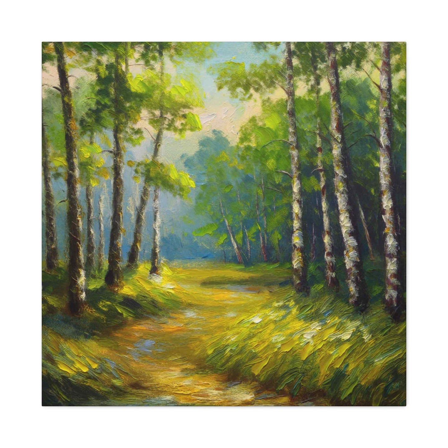 Summer Forest Print Canvas, Oil Paint Print 20x20, 24x24, 30x30, 32x32, 36x36 Art Design Pine-Wood Inner Frame MC-87