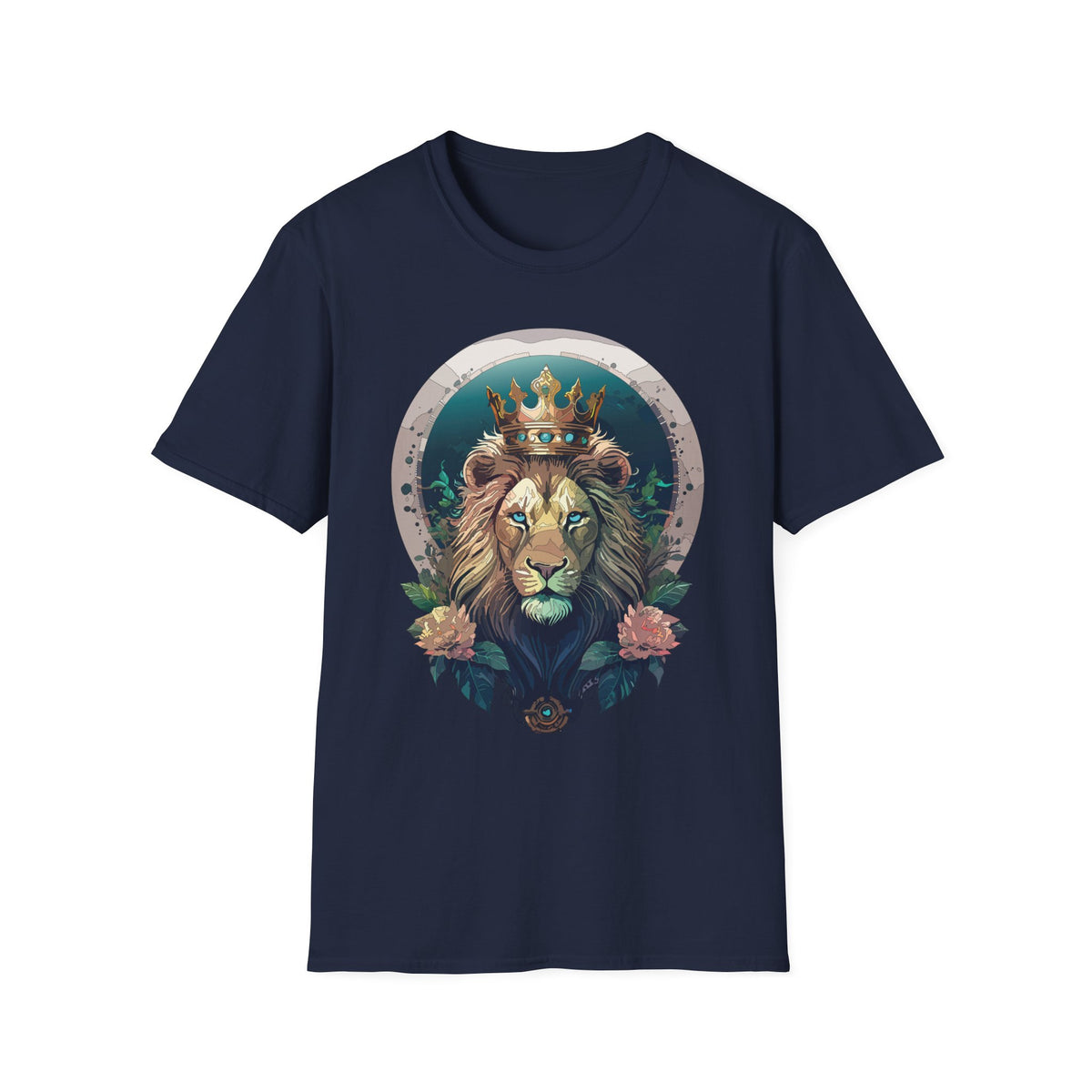 Crowned Lion Portrait T-Shirt | Regal King Lion Graphic Tee - Unisex 100 Cotton Gildan 64000