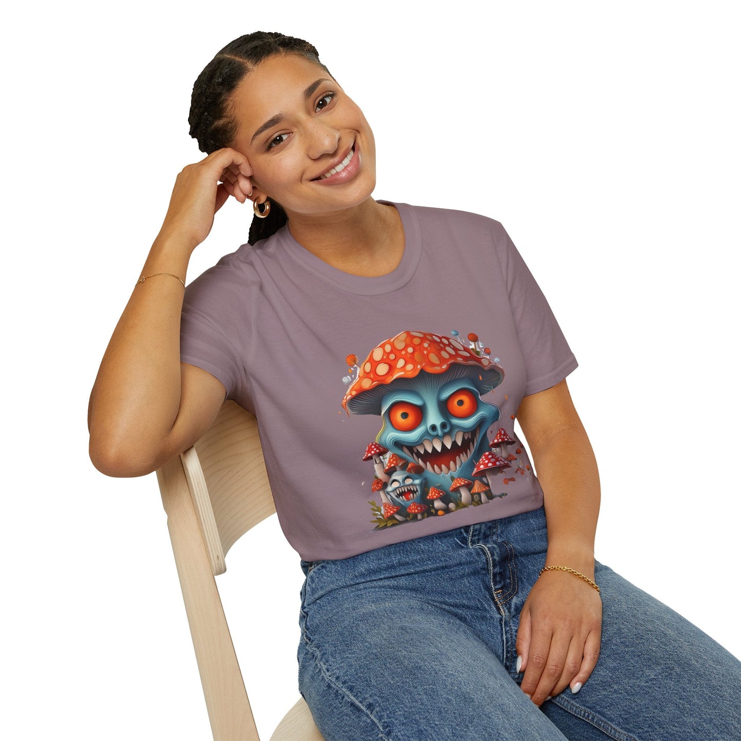 Funny Mashroom Graphic Unisex Softstyle Cotton With Cartoon Illustration Design 3