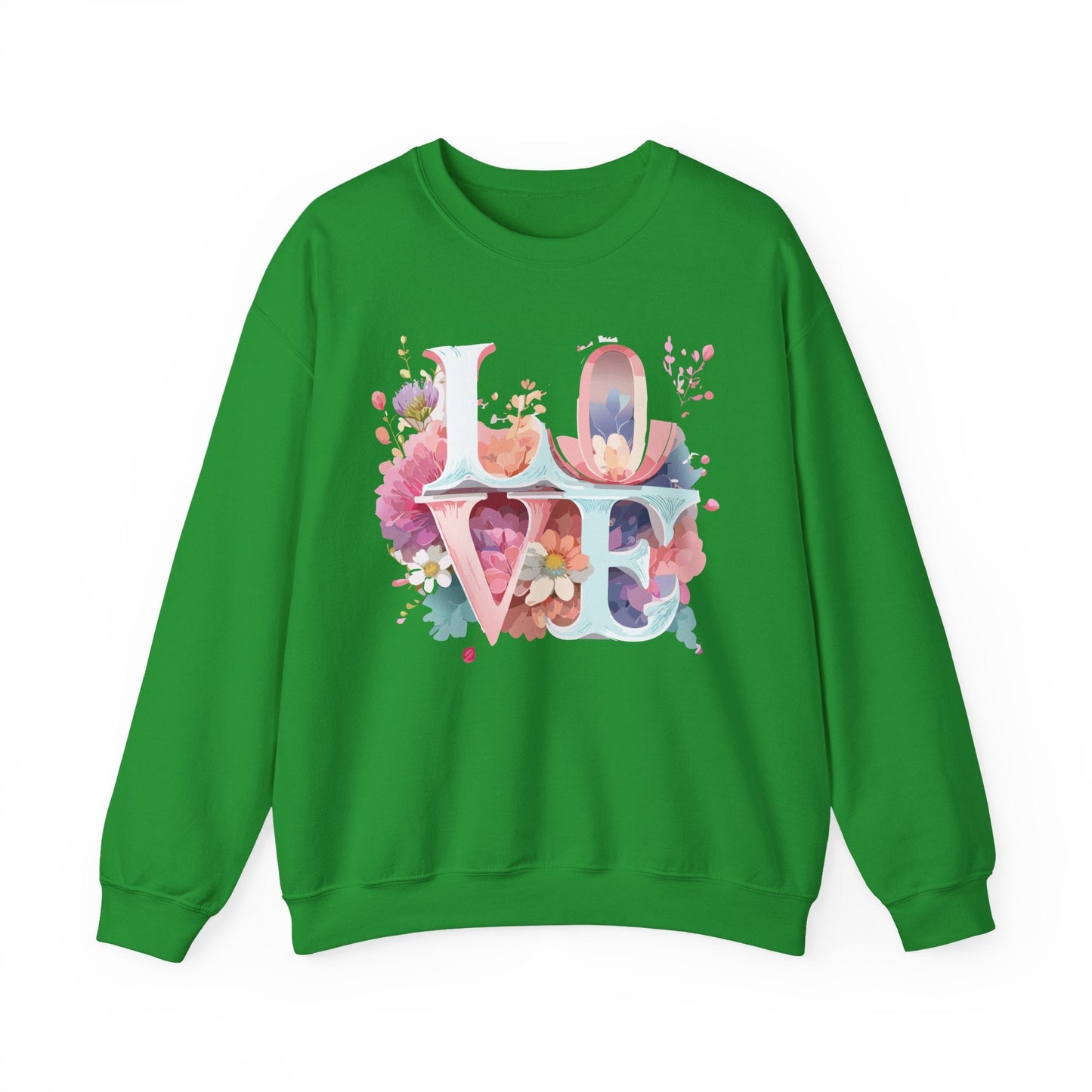 Floral Love Sweatshirt Valentines Day Flower Print Unisex Crewneck Heavy Blend Cotton Polyester