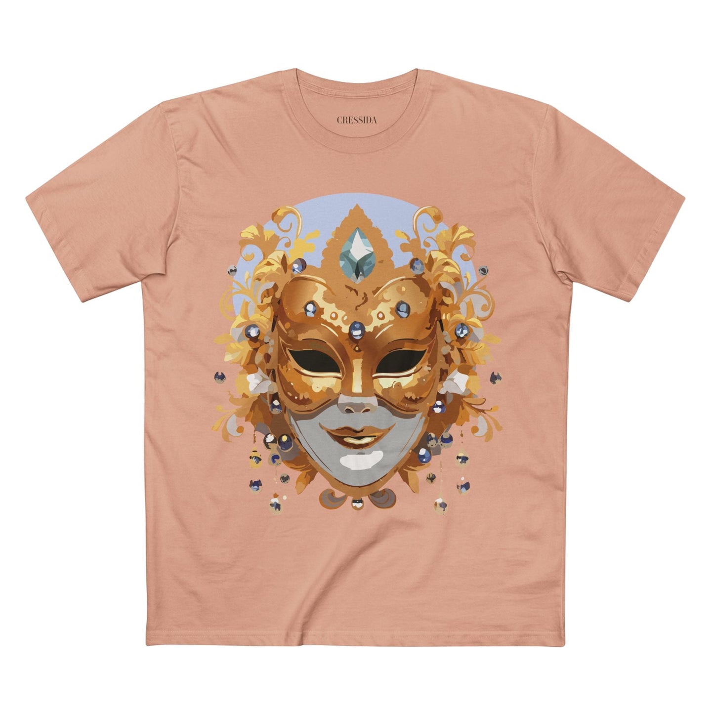 Carnival Mask Graphic T-Shirt Unisex 100 Cotton With Antique Gold Art Design Tee 1