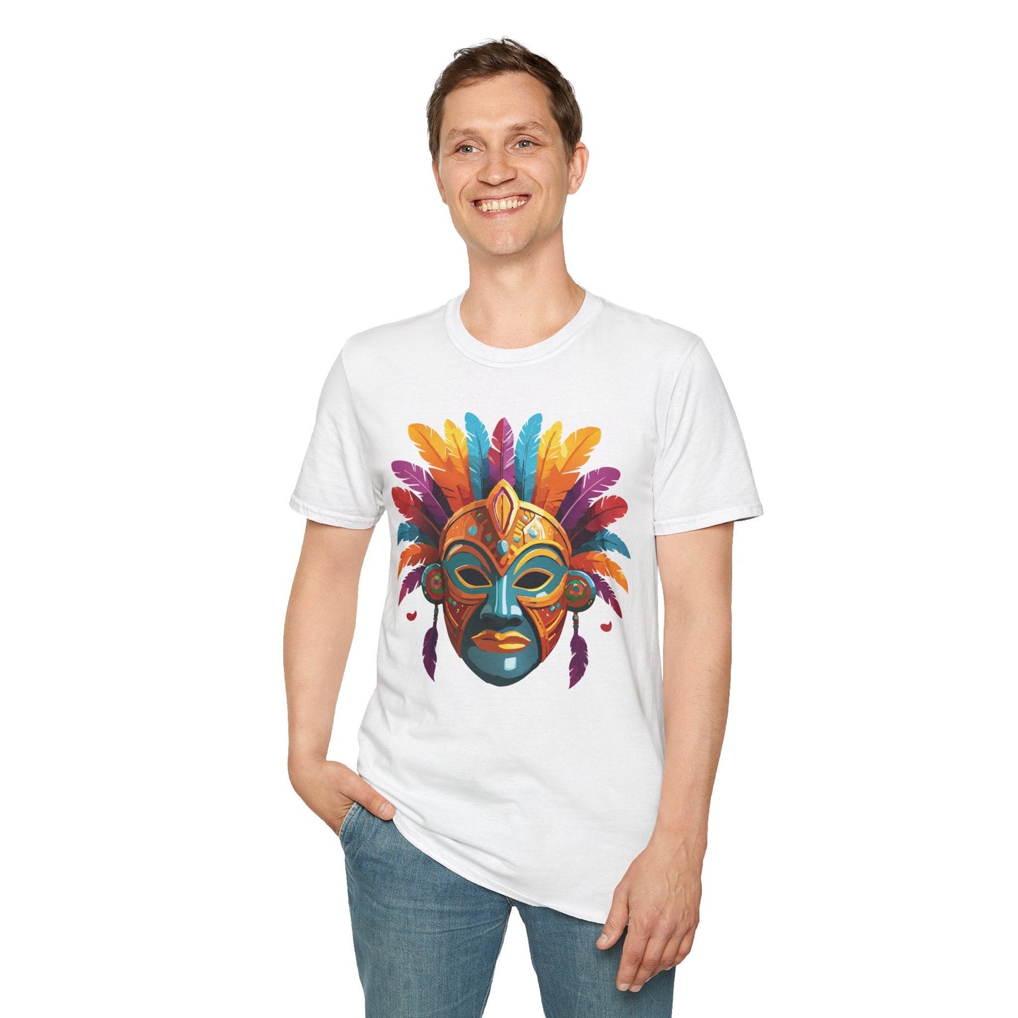 Unisex Gildan Mask T Shirt Softstyle 64000 With Art Design Lightweight Cotton Tee