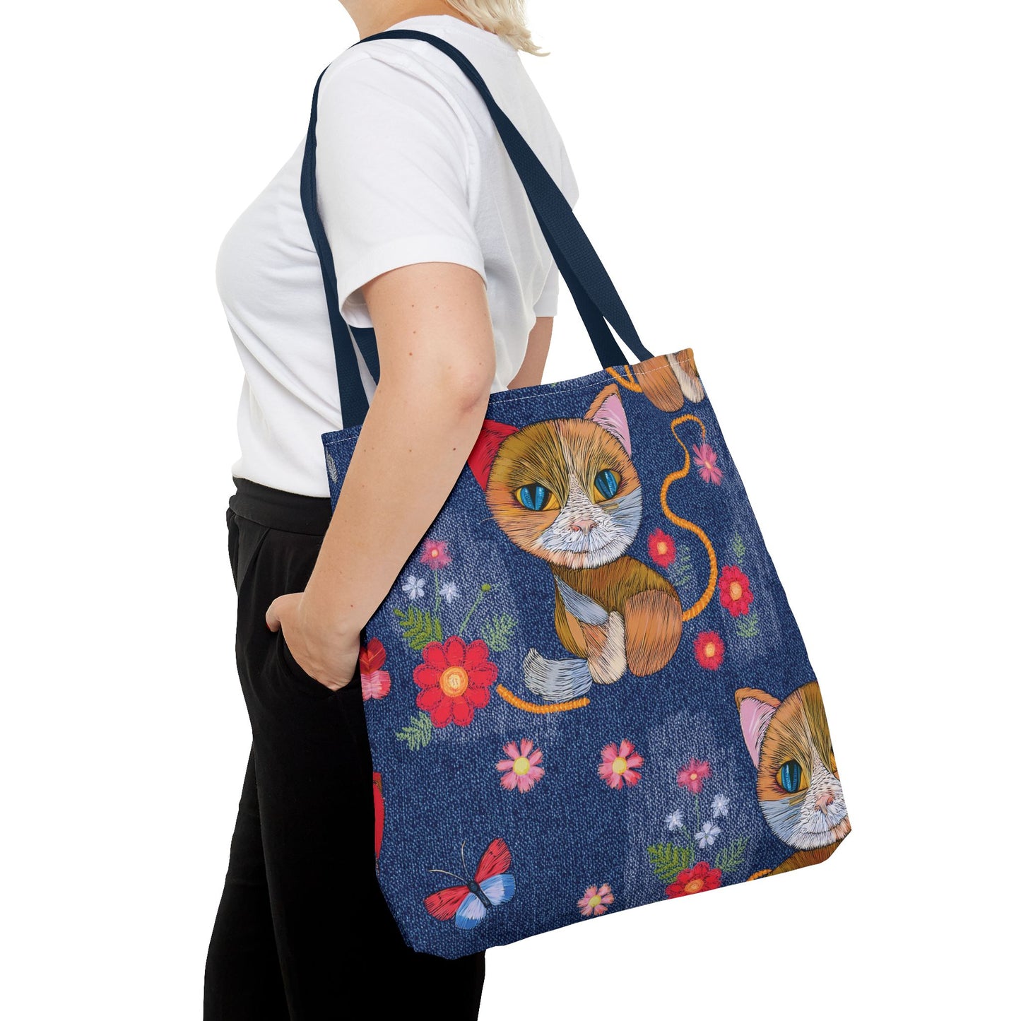 Denim Fabric Imitation Print Unisex Canvas Bag Poly Spun 3 Sizes Tote Bag 190-12