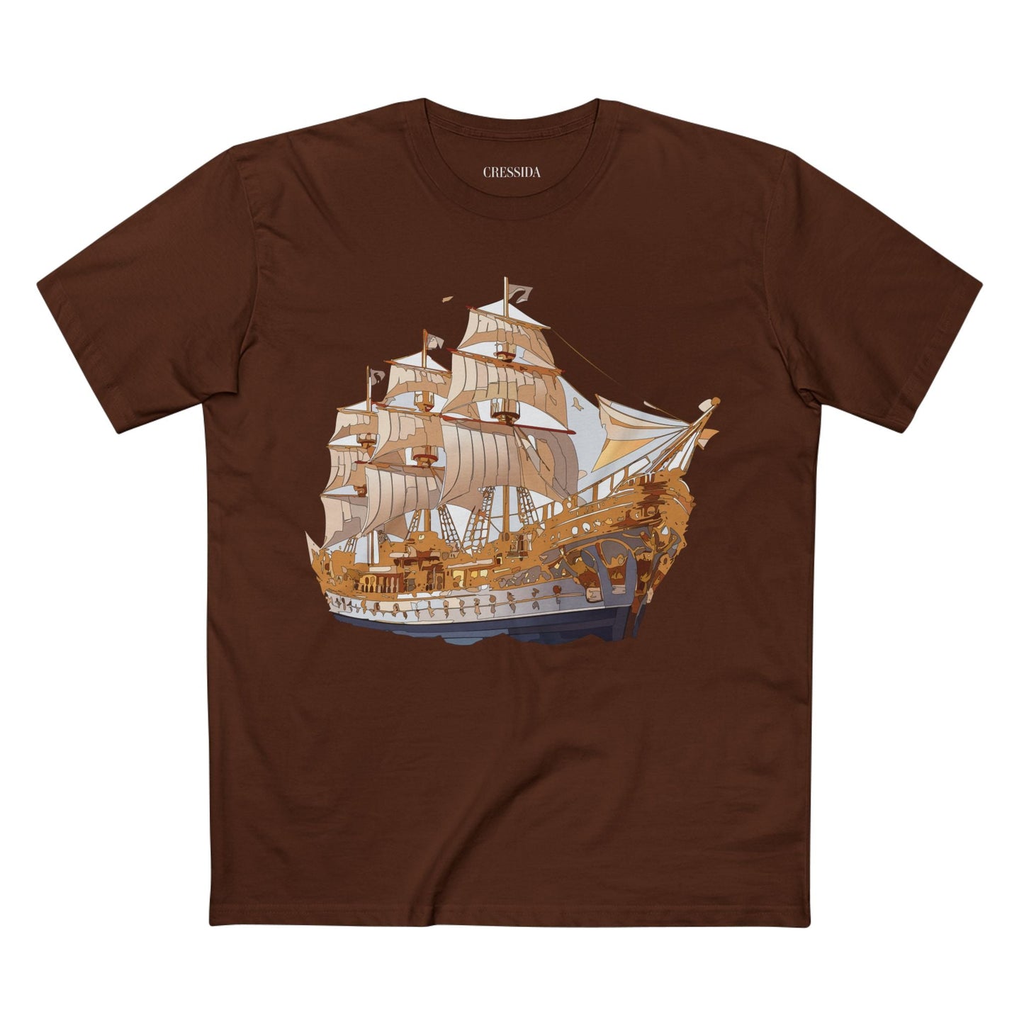 Ship Graphic Unisex 100 Cotton T-Shirt with Gold Frigate Art Design 9