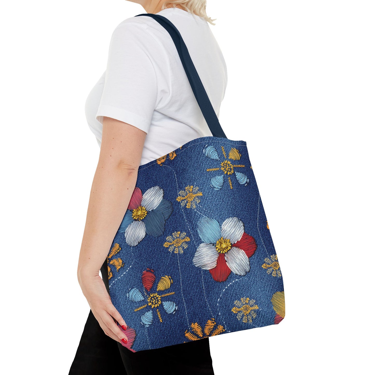 Denim Fabric Imitation Print Unisex Canvas Bag Poly Spun 3 Sizes Tote Bag 159-8