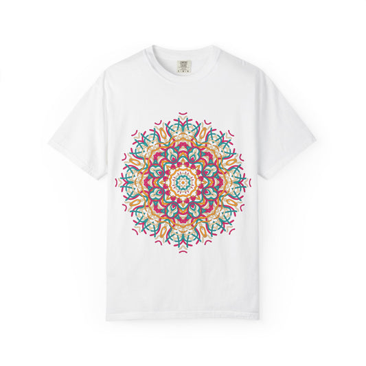 Unisex Garment Dyed Cotton T-Shirt with Mandala Graphic Design