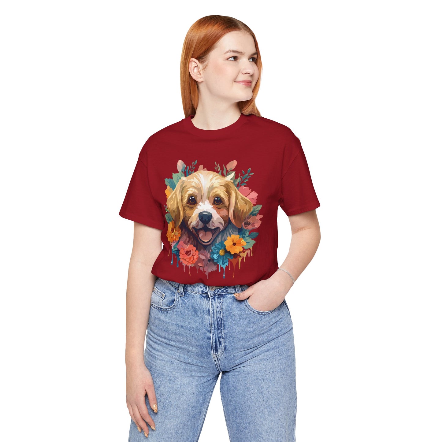 Floral Dog Tee, Animal Shirt, Dog Shirt, Floral Tee, Flower T-shirt, T-Shirt with Animal, Summer Top with Art Design