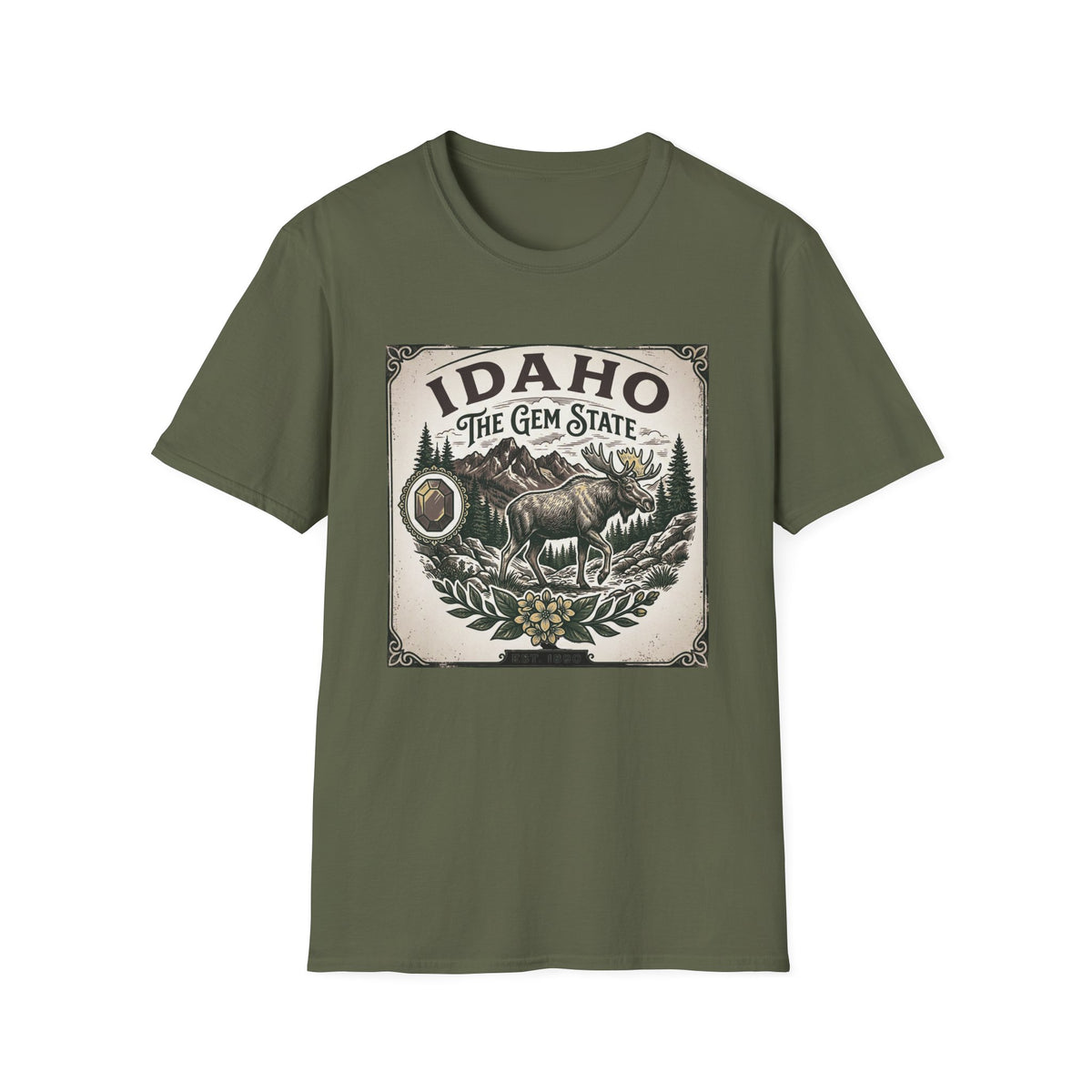 Idaho The Gem State Vintage Moose Travel Tourist Graphic Design Unisex 100 Cotton Gildan T-Shirt