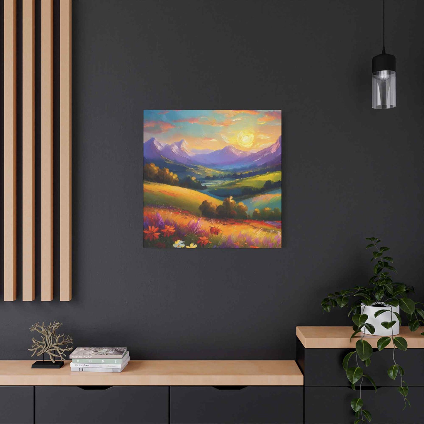 Landscape Print Canvas, Oil Paint Print 20x20, 24x24, 30x30, 32x32, 36x36 Art Design Print Pine-Wood Inner Frame MC-38