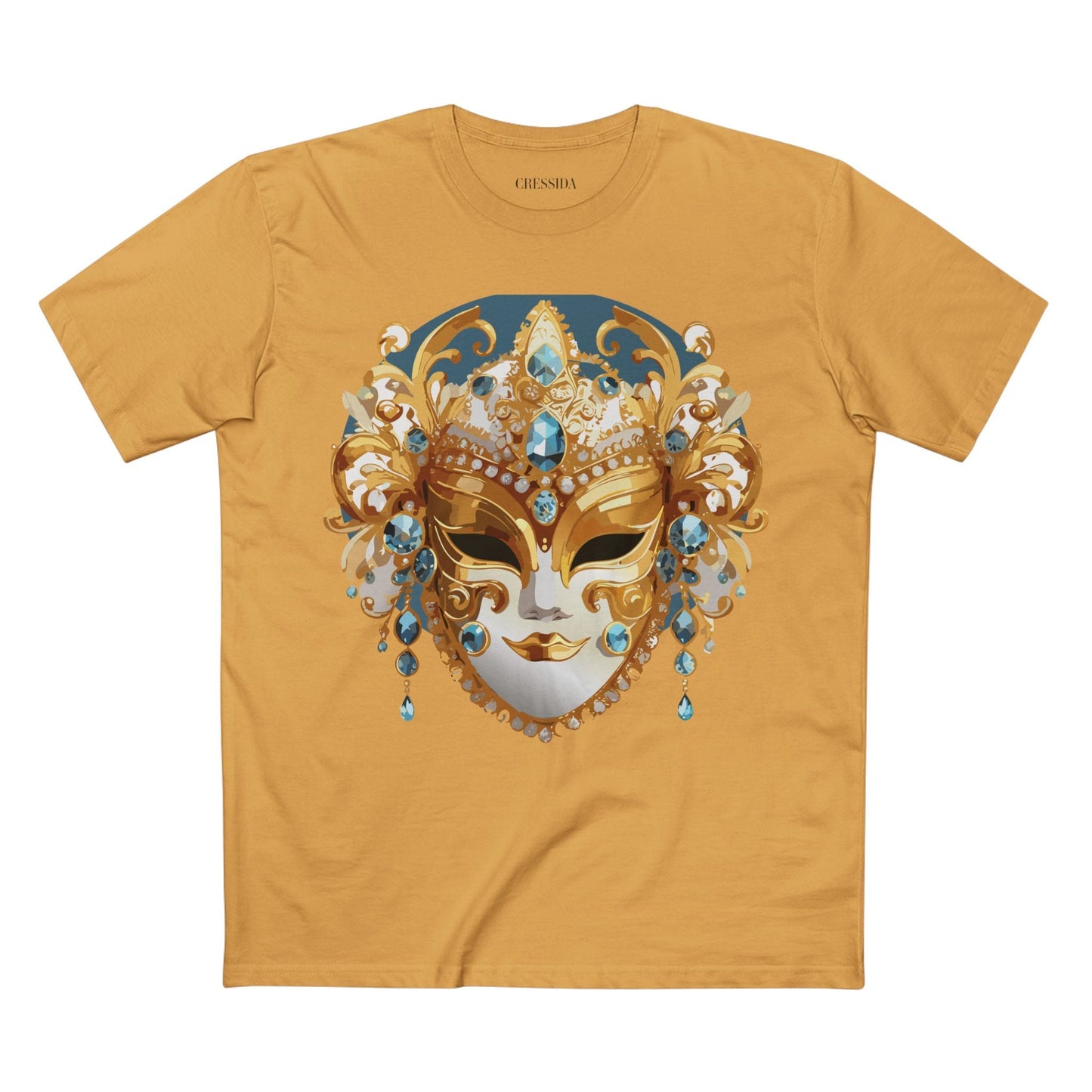 Carnival Mask Graphic T-Shirt Unisex 100 Cotton With Antique Gold Art Design Tee 12