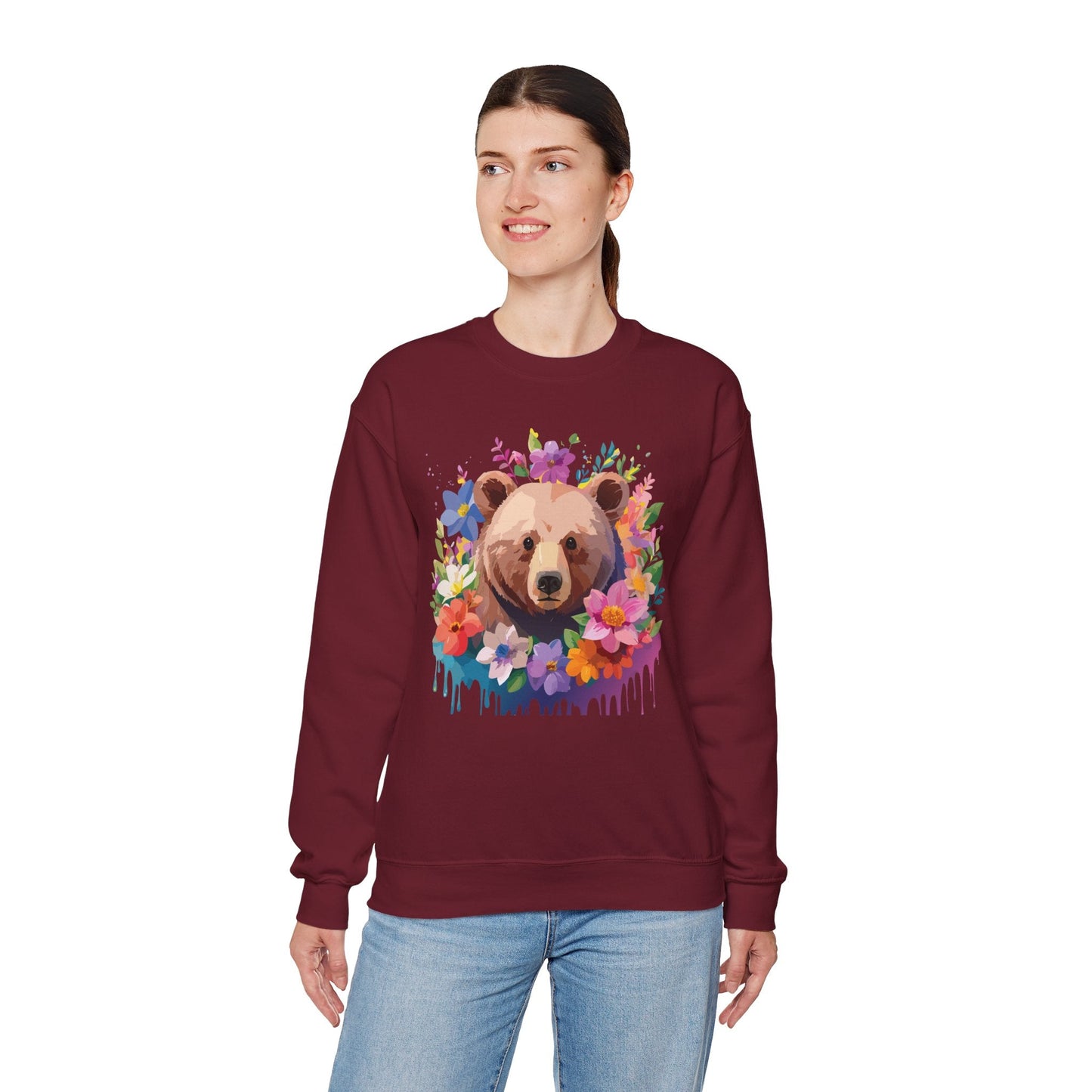 Unisex Floral Bear Sweatshirt Art Design Animals Print Sweatshirt Collection