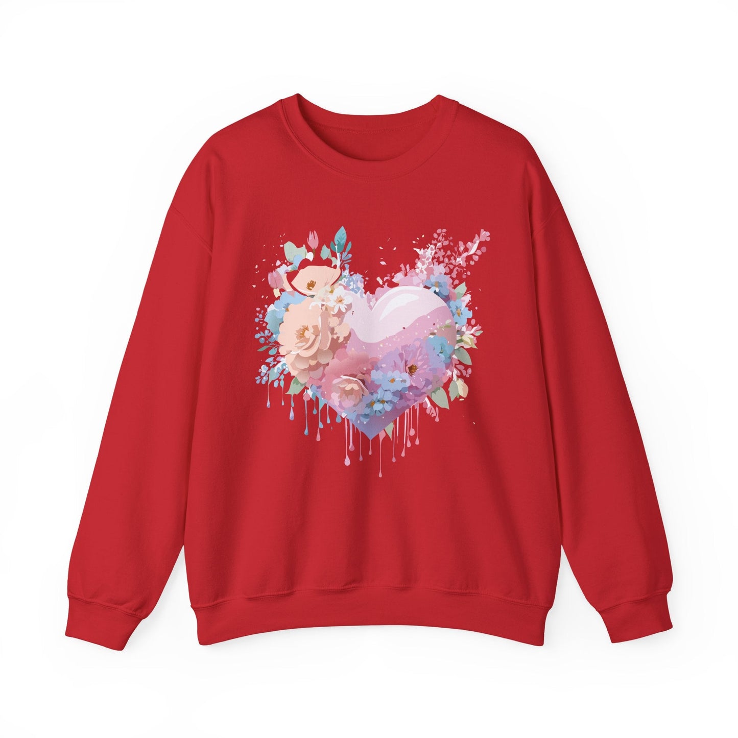 Floral Heart Sweatshirt Unisex Crewneck Valentines Day Floral Love Gildan 18000 Premium