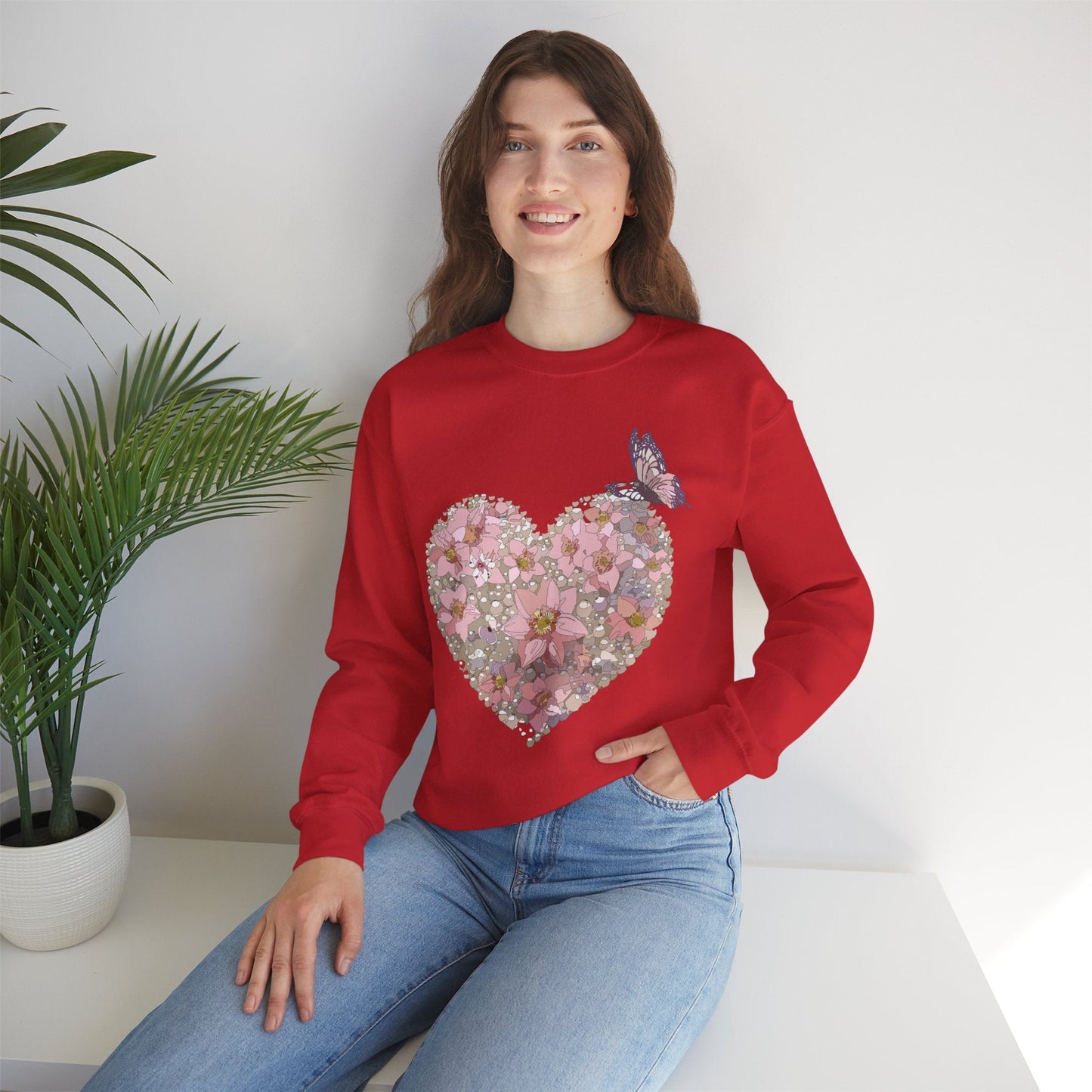 Unisex Floral Heart Sweatshirt Floral Love Valentines Day Gildan 18000 Heavy Blend Crewneck