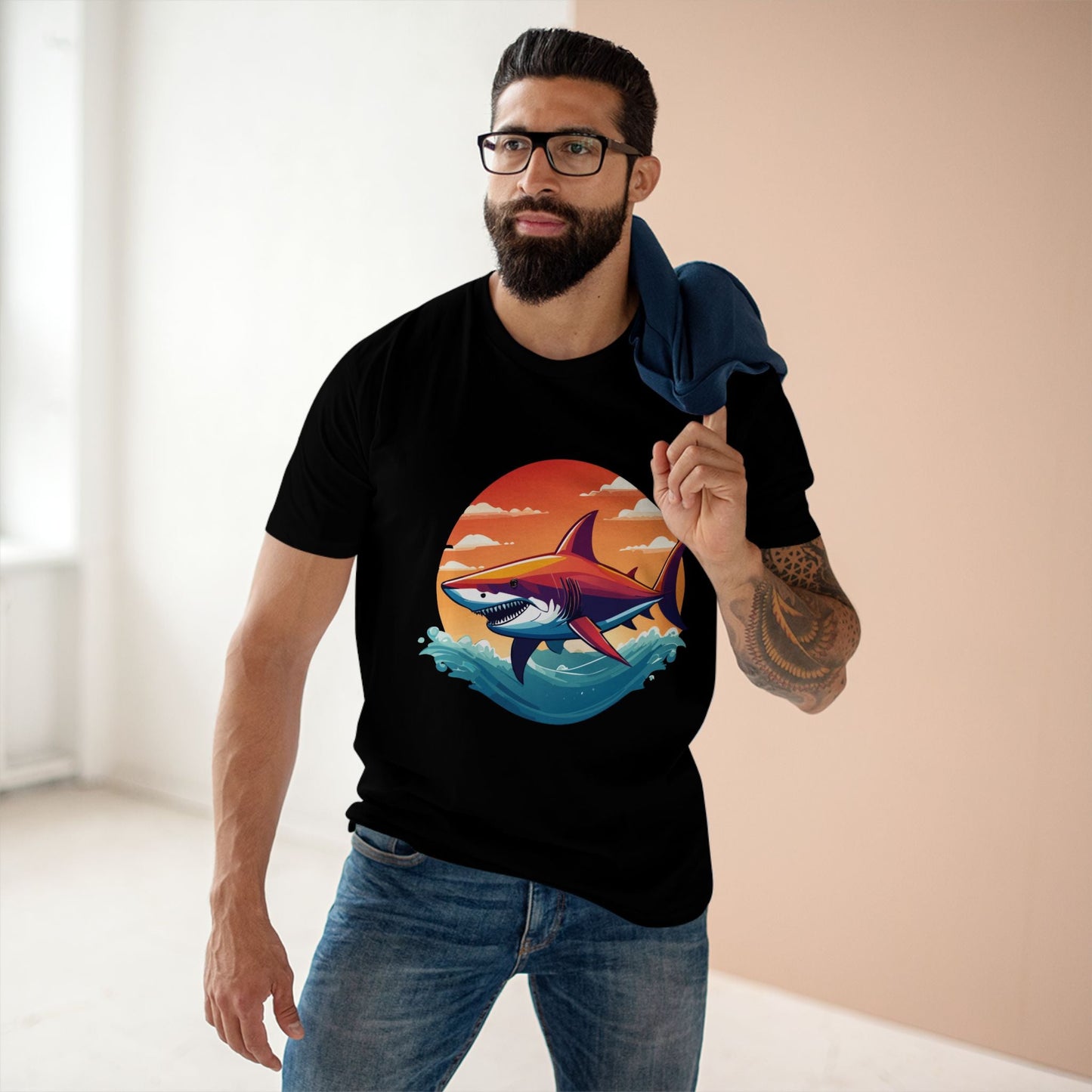 Shark Shirt Unisex Premium Cotton Tee With Original Art Design From Retro2Nova Animal Collection For Everyday Wear