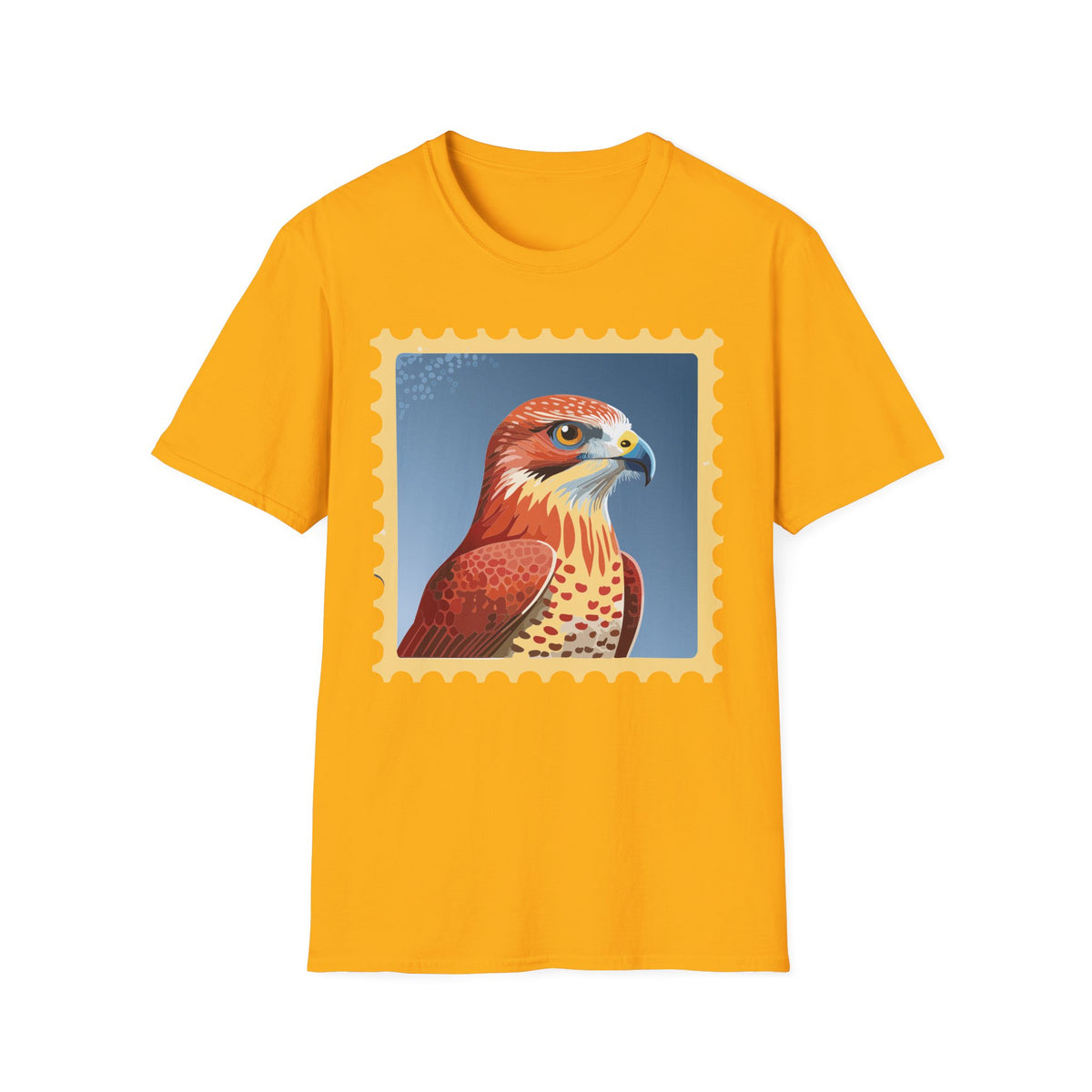 Red Hawk Portrait T-Shirt | Falcon Stamp Graphic Tee Unisex 100 Cotton Gildan T-Shirt