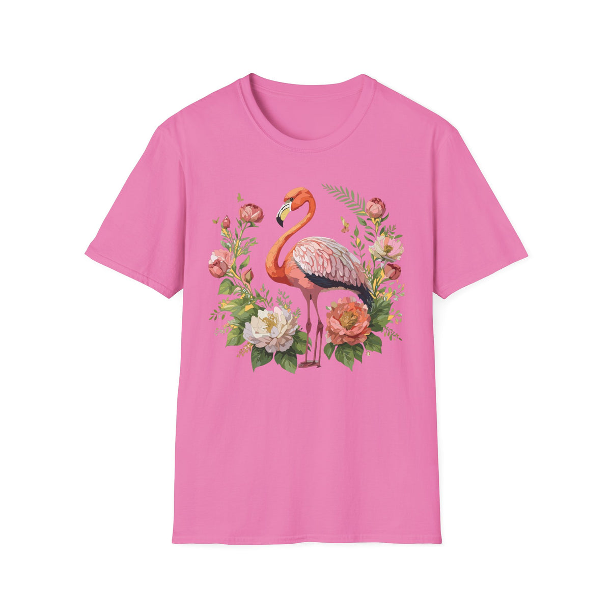 Floral Flamingo T-Shirt | Pink Flamingo with Flowers