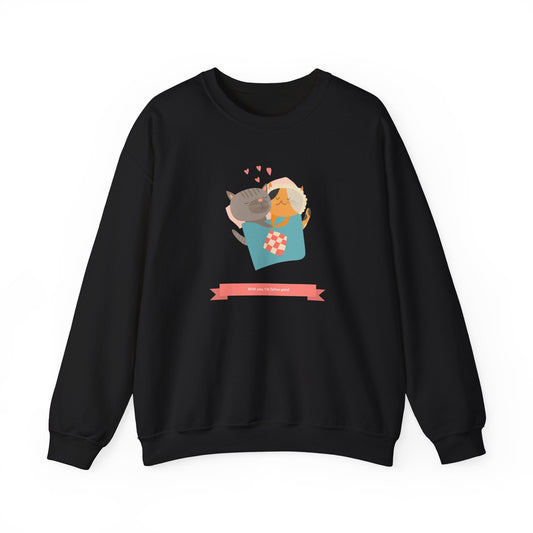 Cat Heart Sweatshirt Unisex Valentines Day 50 50 Cotton Poly Crewneck Gildan 18000