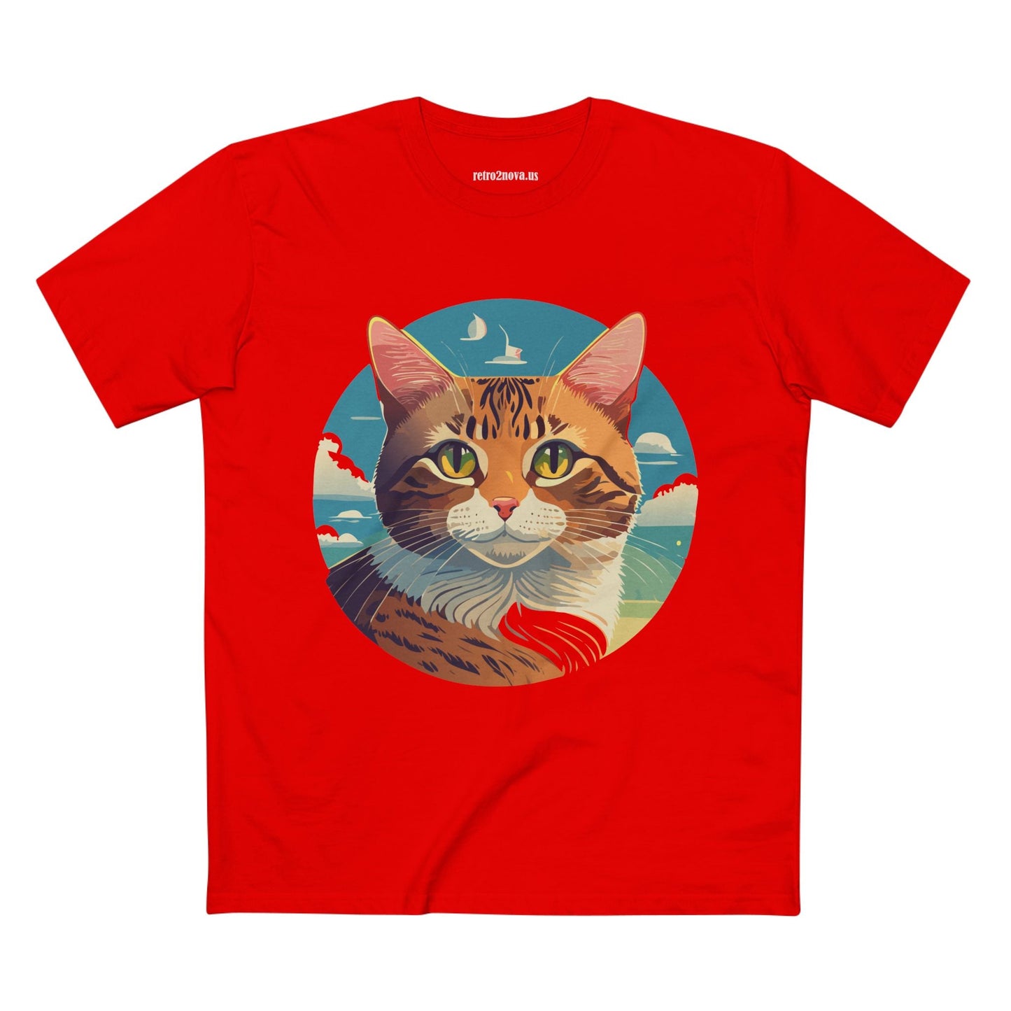 Unisex Premium Cotton Staple Tee With Original Cat Art Design Featuring Retro2Nova Logo And Everyday Comfort