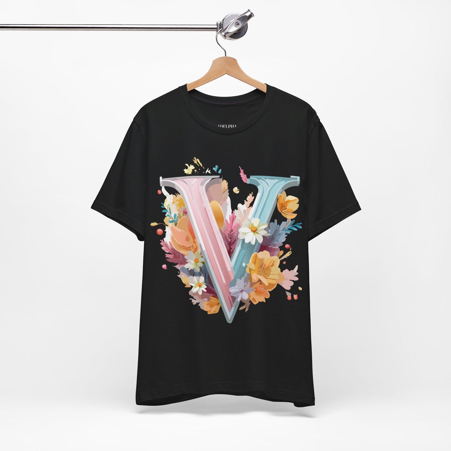 Letter V Shirt Unisex Graphic Tee With Vintage Inspired Artwork By Adelpha Premium Soft Jersey
