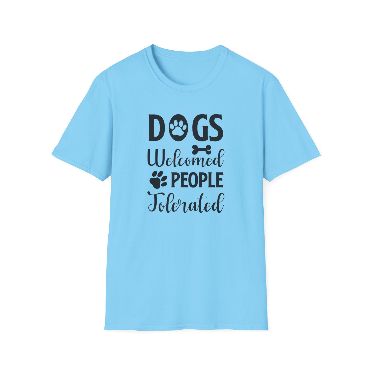 Dog Lover Unisex Cotton T-Shirt - Gildan Softstyle 64000 Dogs Welcomed, People Tolerated Funny Paw Print Tee