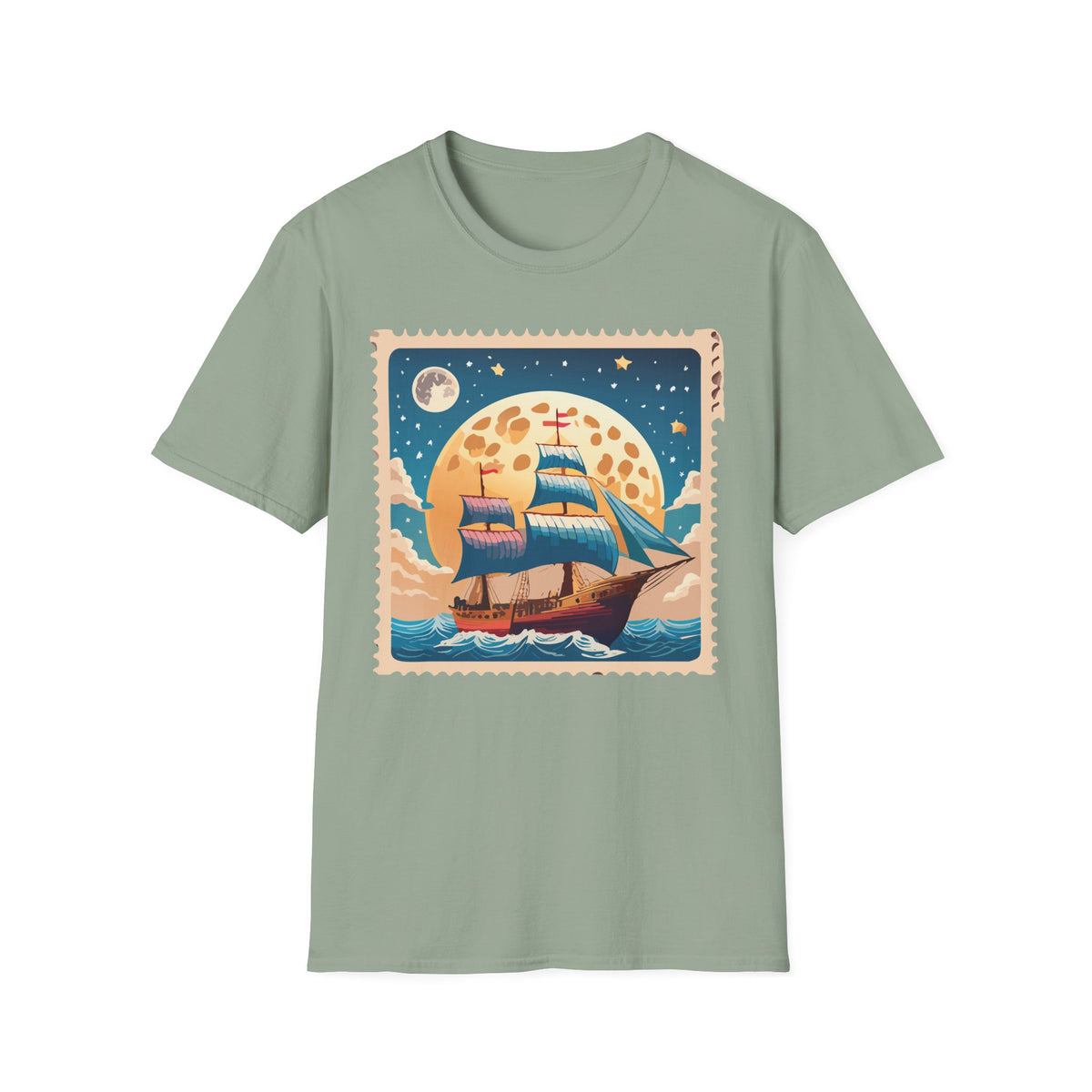 Vintage Sailboat at Moonrise T-Shirt | Nautical Sunset Illustration