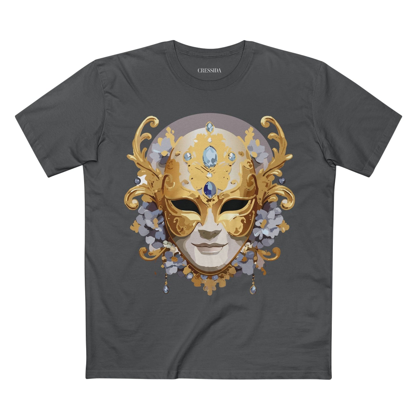 Carnival Mask Graphic T-Shirt Unisex 100 Cotton With Antique Gold Art Design Tee 6
