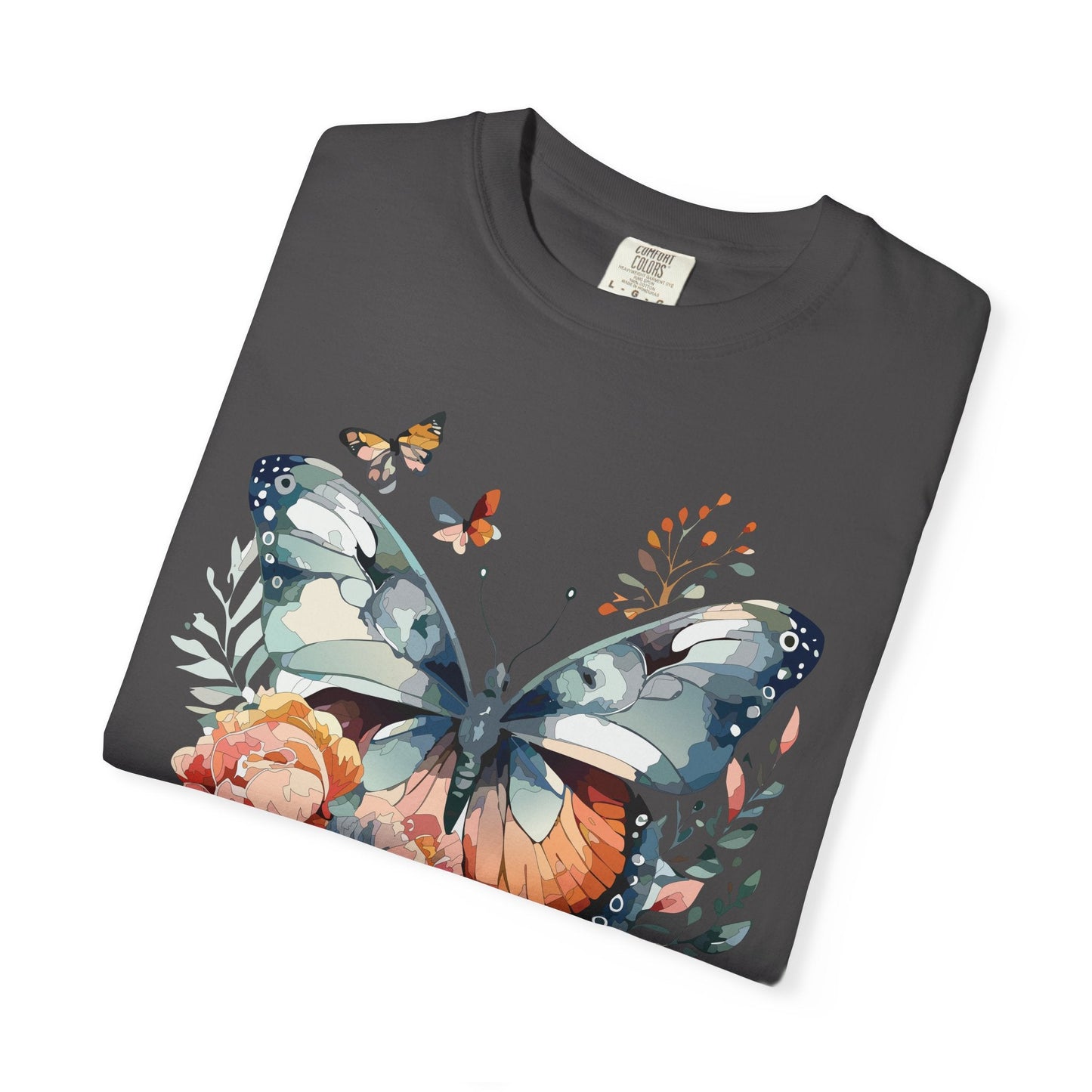 Butterfly Floral Print T-Shirt Botanical Design Unisex Heavy Cotton Tee b1