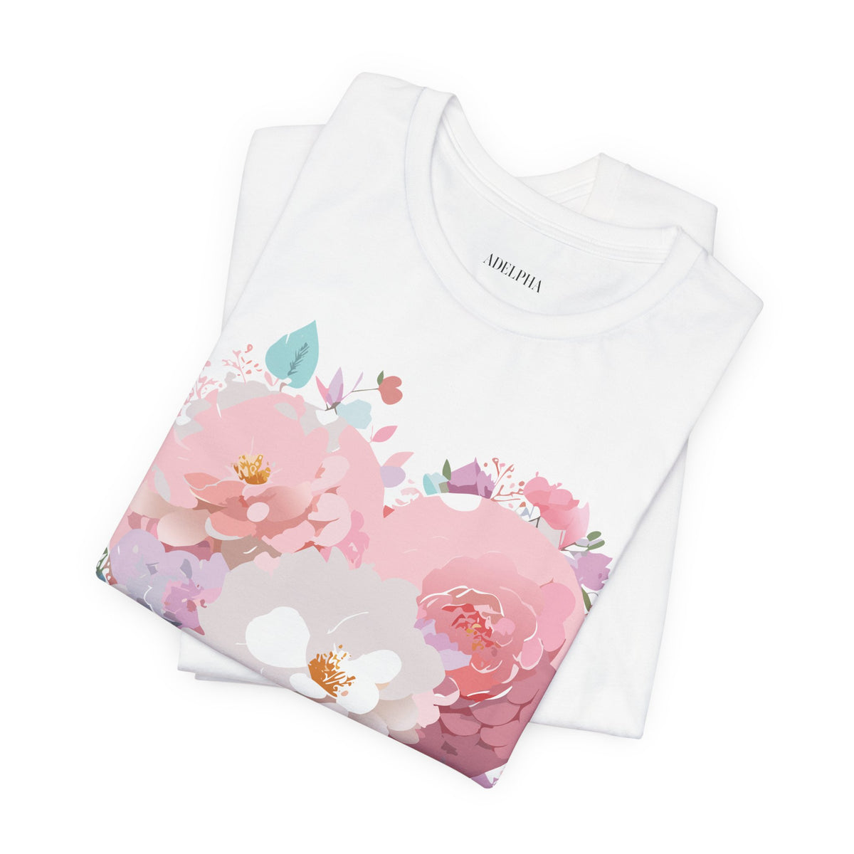 Valentine's Day Graphic Unisex Cotton Bella+Canvas Tee with Floral Art Design d99