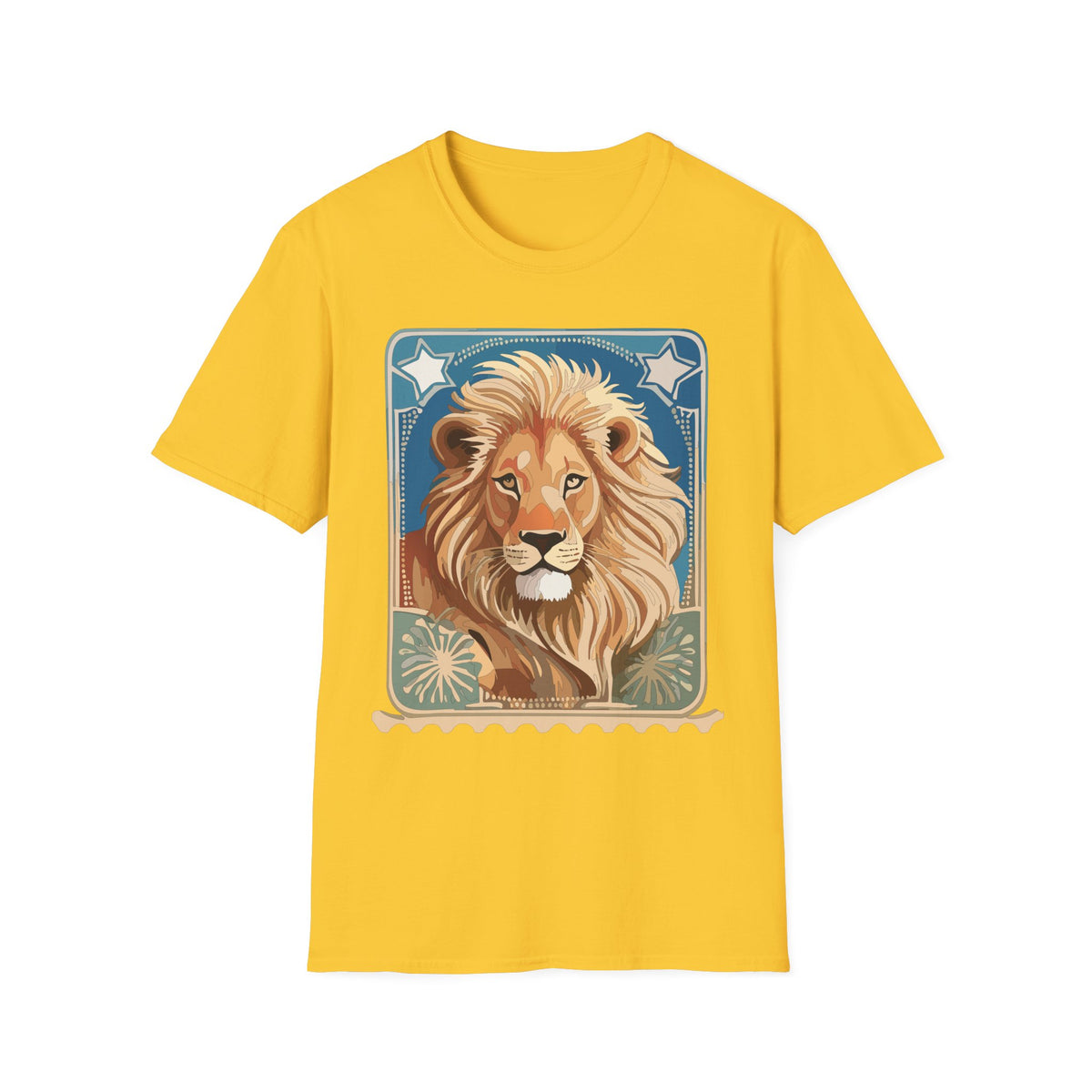 Majestic Lion Portrait Graphic Posters, Post Stamps Design Unisex 100 Cotton Gildan T-Shirt