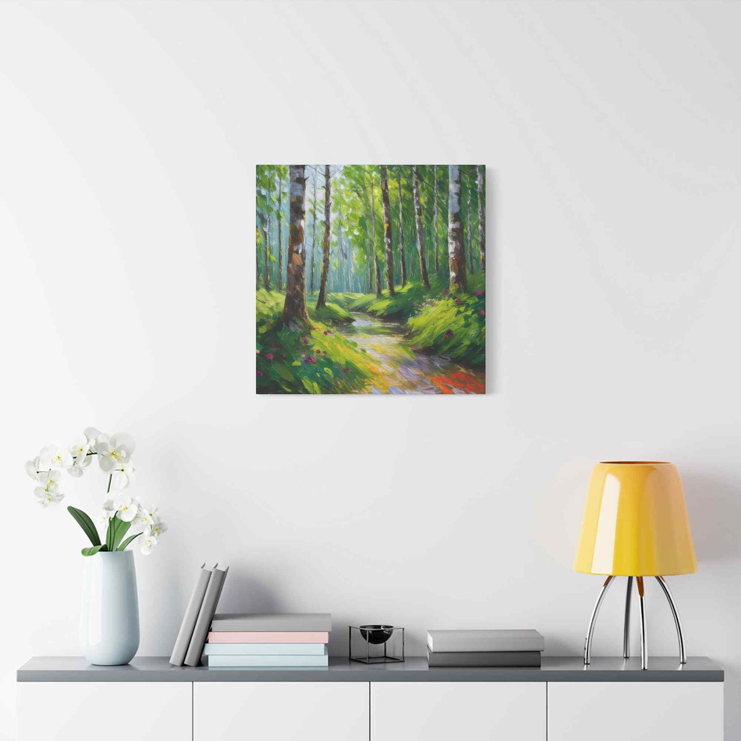 Summer Forest Print Canvas, Oil Paint Print 20x20, 24x24, 30x30, 32x32, 36x36 Art Design Print Pine-Wood Inner Frame MC-85