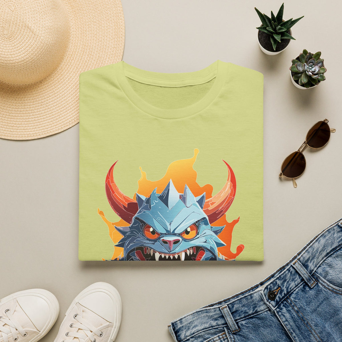 Monster Dragon T-Shirt — Fierce Fire-Breathing Creature Cartoon Graphic Tee Unisex 100 Cotton Gildan T-Shirt