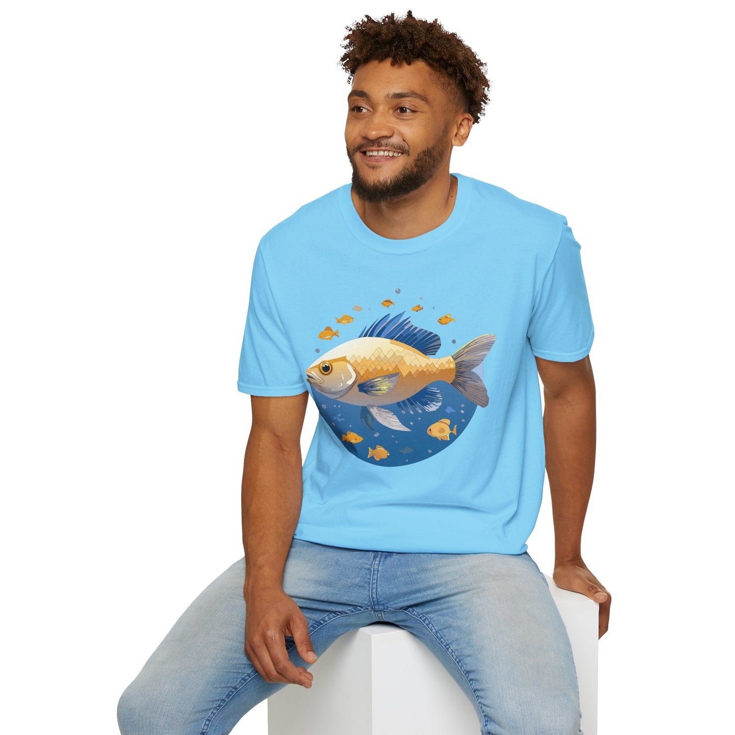 Fish Art Graphic Tee Shirt Unisex Gildan Softstyle 64000 100 Percent Ring Spun Cotton
